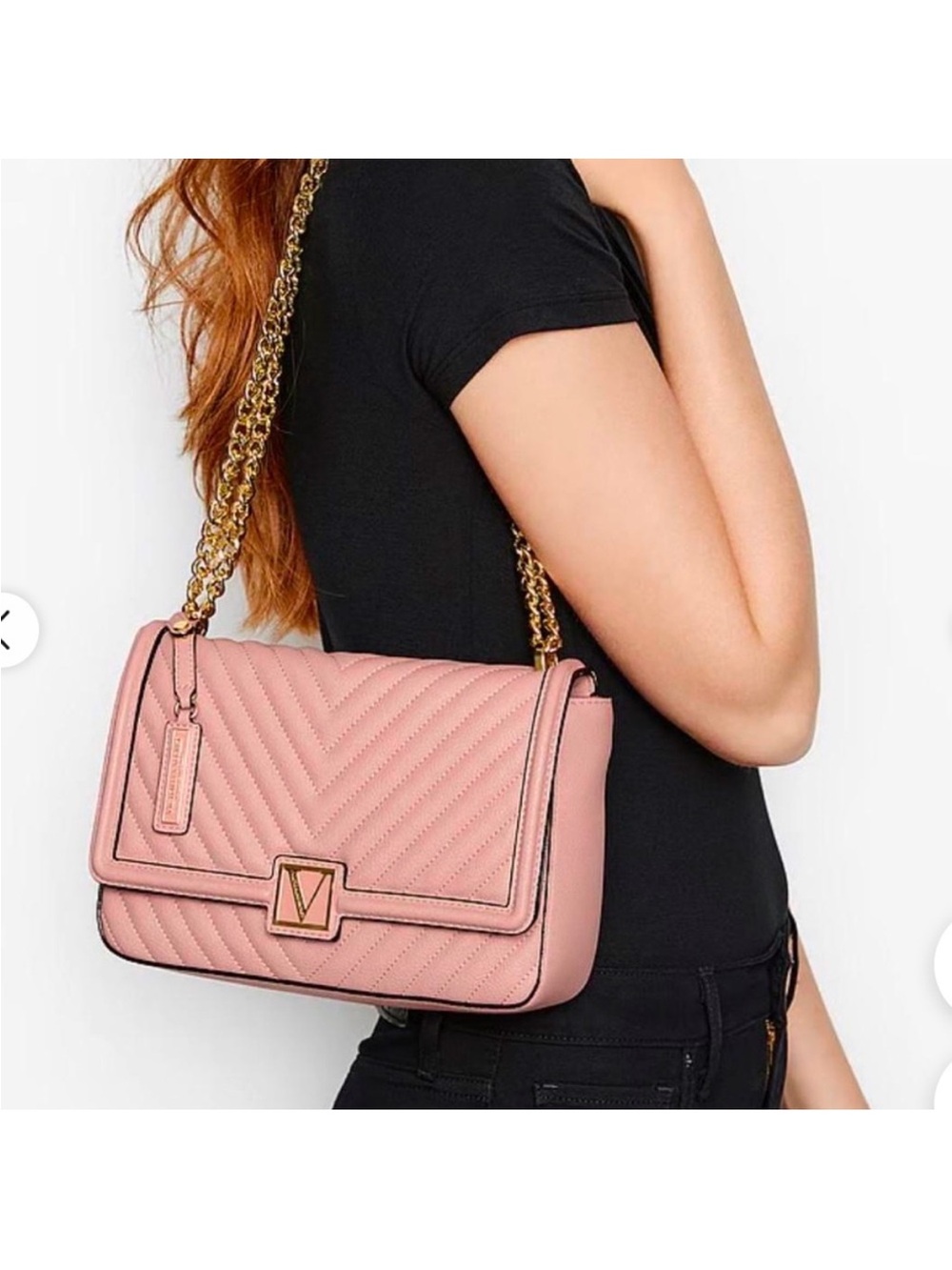 Victoria's Secret Pink Quilted Shoulder Bag with Gold Chain